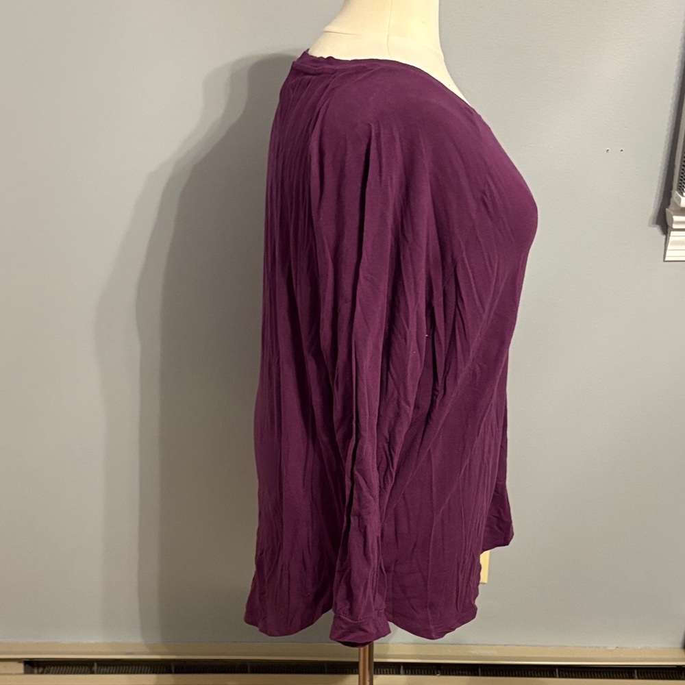 Sequin Pocket Long Sleeve Tee in Plum - Picture 4 of 5
